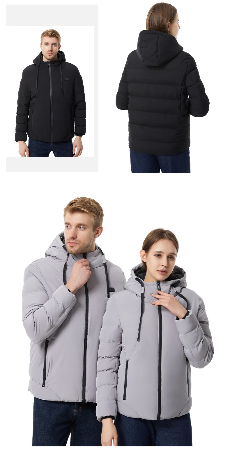 15 Area Heated Hooded Jacket Male Warm Heated Jacket Female Winter Outdoor Sport Warm Hooded Coat (Not Included The Power Bank)