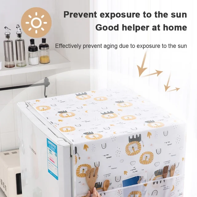 Waterproof Refrigerator Dust Cover, Storage Dustproof Multi-function Refrigerator  Cover Fridge Dust Proof Cover With Tool Pockets 