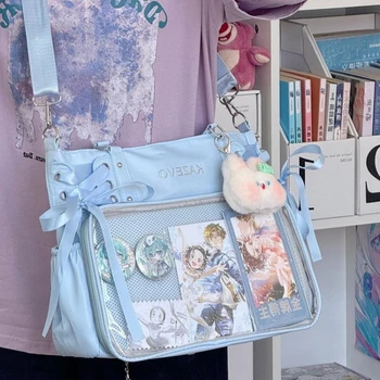 Borsa a tracolla grande capacità per il trasporto di libri, stile postino, con fiocco, per ragazze, borsa a tracolla JK, borsa a mano, stile college, con nastro