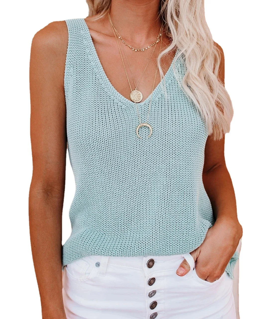 Women Summer Knitted Sleeveless Vest Tank Top