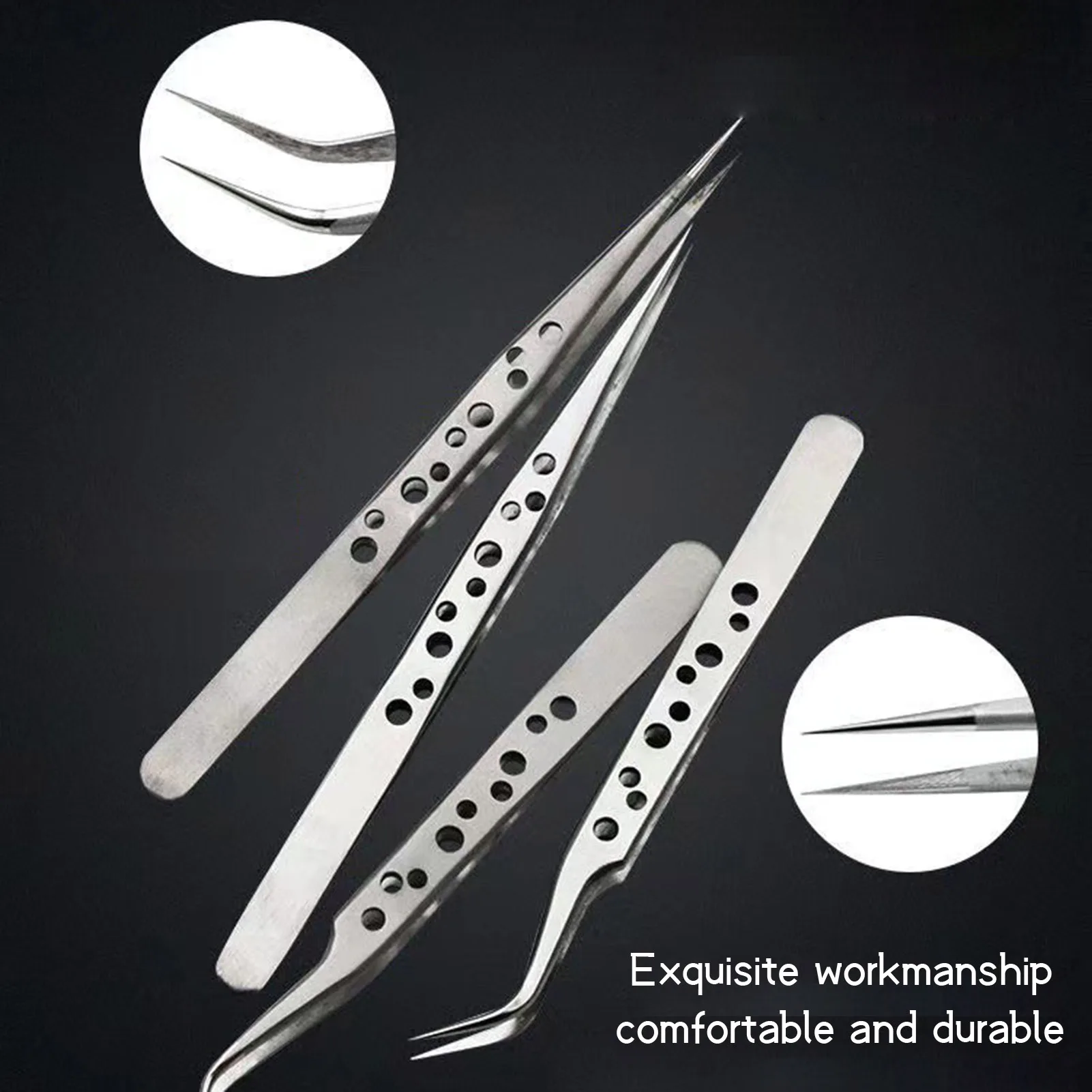 Heavy Duty Stainless Steel Precision Tweezers Perfect Alignment / Grip High Precision Makeup Cosmetic Tool