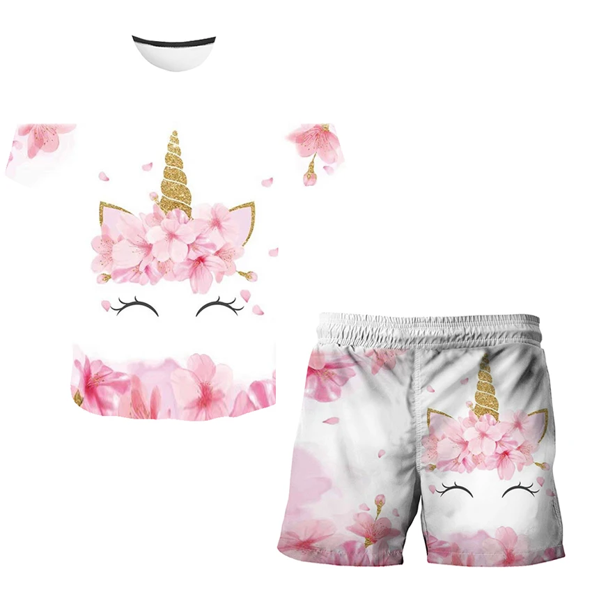 Clothing Sets for children Fashion Uniconrn Children Summer Clothes Sets Baby Girls Princess Clothing Outfits Kids 3D Sports T Shirts Short Pants 2Pcs Suit winter baby suit