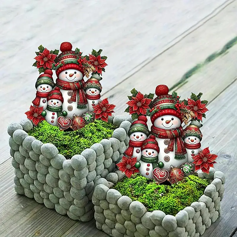 Christmas Garden Stakes 2D Acrylic Snowman Garden Stakes Plug Hand-Painted Outdoor Decorative Tool For Patio Lawn Porch