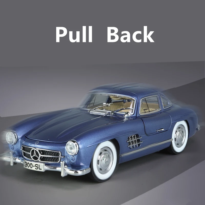 1:24 Benzs 300SL Modello di auto in lega Fonde sotto pressione Giocattolo in metallo Veicoli classici Modello di auto Simulazione Suono Luce Collezione Regali per bambini  26