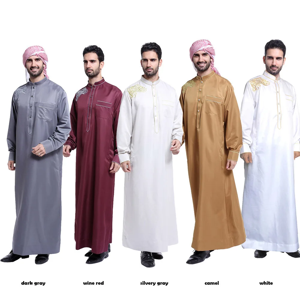 

Men Abaya Islam Muslim Galabia Arab Dubai Turkey Robe Standing Neck Long Sleeves Middle East Abaya Fashion Men Clothing