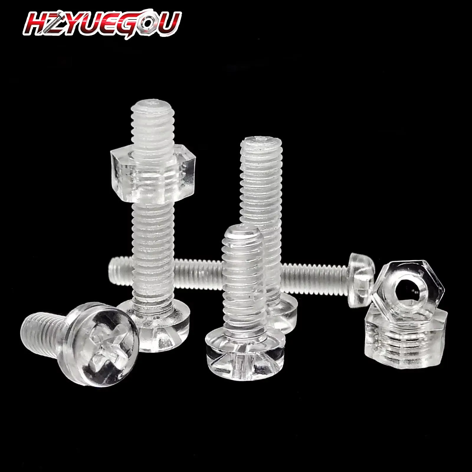 HZYUEGOU 25 Sets Acryl-Klarschrauben aus transparentem Kunststoff, Nylon, M3 M4, Durchmesser 3 4 mm, runde Pan- und Kreuzschlitzschrauben mit Mutter
