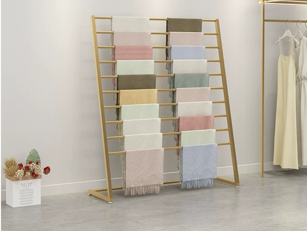 Floor to ceiling scarf display rack, silk scarf rack, pants fabric multi-layer hanging rack, packaging paper storage displayracK 4