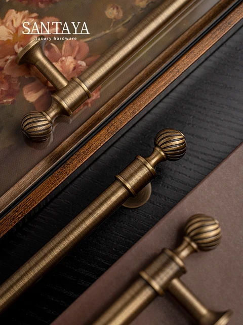 Santaya มือจับตู้ครัวสุดหรู มือจับลิ้นชักตู้เสื้อผ้า มือจับเปลือกหอย ฮาร์ดแวร์เฟอร์นิเจอร์ ทองเหลืองโบราณขัดเงา 2