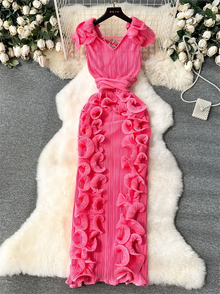 Wmstar Dress Women Party Evening Light Luxury  Pleated Three Dimensional Ruffled Tierred Long Elegant Dress New in Summer 2025