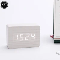 Alarm Clock LED Wooden Watch Table Voice Control Digital Wood Despertador USB Powered Electronic Desktop Clocks 2