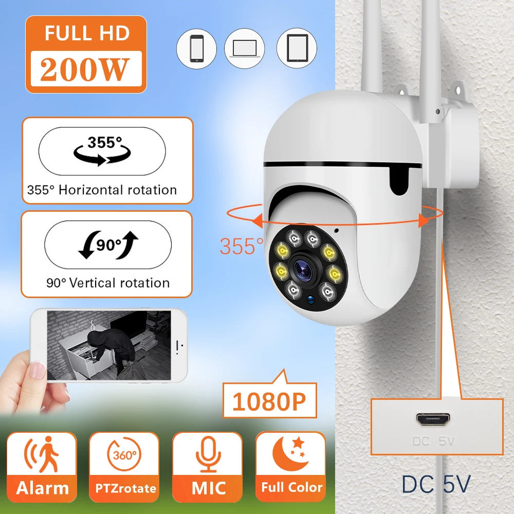 5Mp Mini Telecamera Cctv Protezione Di Sicurezza Esterna Ptz Sorveglianza 4Kcamera Iptv Smart Home Telecamere Wifi Rilevamento Ai Colore Notte