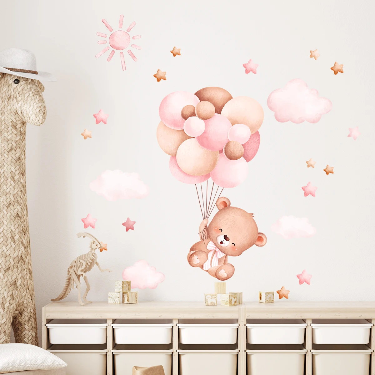 1Pc Cartoon Cute Balloon Bear Wall Sticker Kids Room Baby Home Decoration Decor Star Bedroom Girls Wall Decals Living Room wall stickers wall sticker