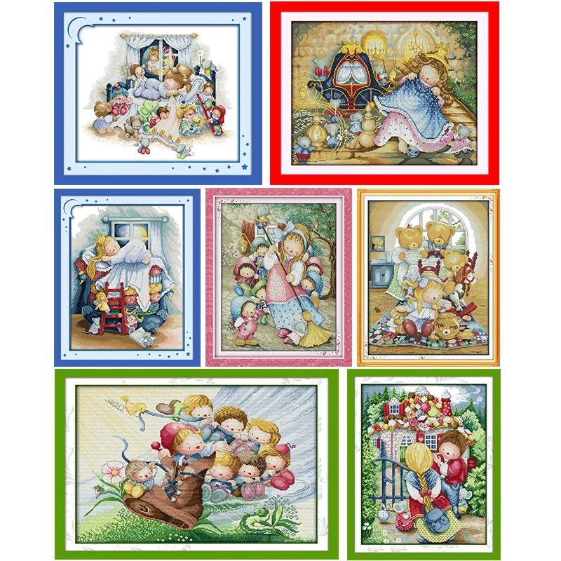 Schneewittchen Joy Sunday gestempeltes Kreuzstich-Set, Muster gedruckt, 14 ct, 11 ct, gezählter Druck, handgefertigte Stickerei, Handarbeit, Heimdekoration