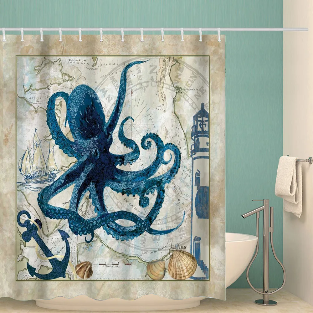 Sea Turtle Octopus Shower Curtain Blue Ocean Creative Map Starfish Marine  Animals Fabric Bathroom Decor Bath Curtains 180x180cm - AliExpress
