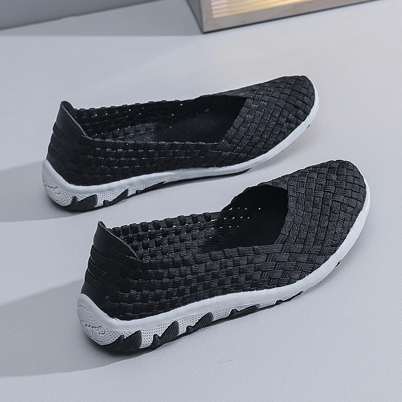 Casual Sneakers Women's Summer Handmade Woven Sneakers Flat Bottomed Lightweight Breathable Trendy Casual Shoes with Soft Soles Lazy Shoes