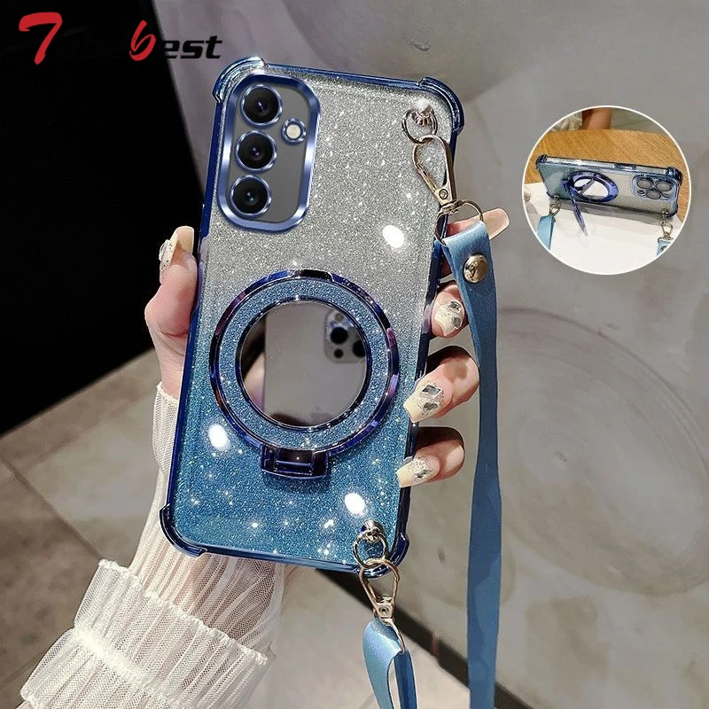 Crossbody Lanyard Plating Mirror Holder Phone Case Cover