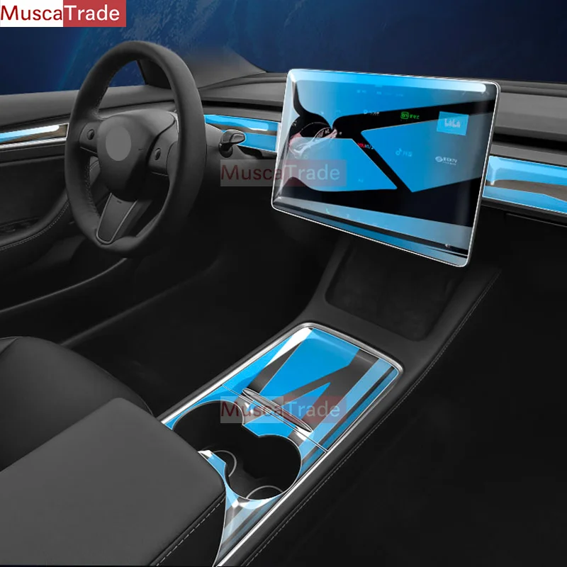 

Прозрачная защитная пленка для Tesla Model 3 Model Y TPU, автомобильные наклейки для интерьера, центральное управление, навигация, ножная педаль, дверь