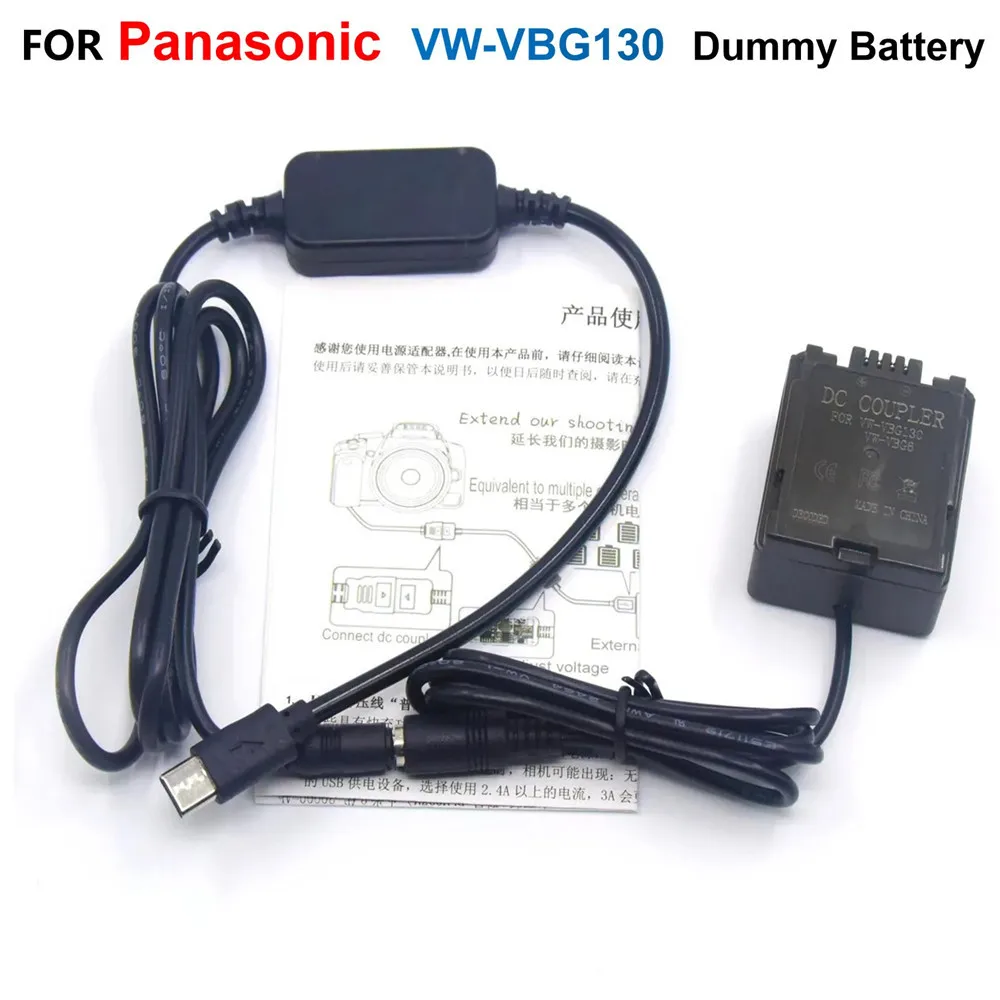 Vw-Vbg130 Vbg6 Batteria Falsa Adattatore Di Alimentazione Usb C Cavo Pd Per Panasonic Ag-Hmc153Mc Sd600 Tm300 Sdr-H20 Hdc-Sx5 Pv-Gs80 Vdr-D50