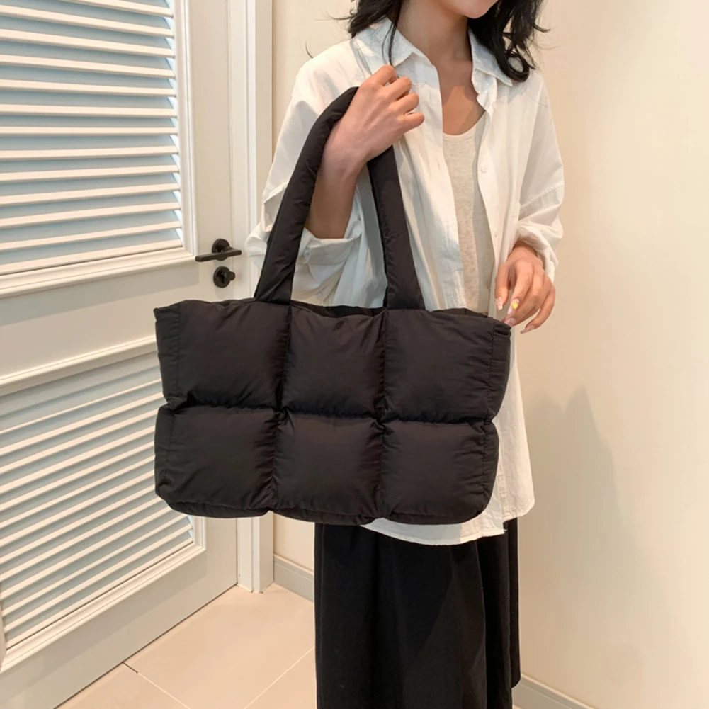 [Sehr] Satin Padded Shopper Bag ★すぐ品切れ★ Large Puffer Tote Bag, Trendy Luxury Chic Quilted Cotton