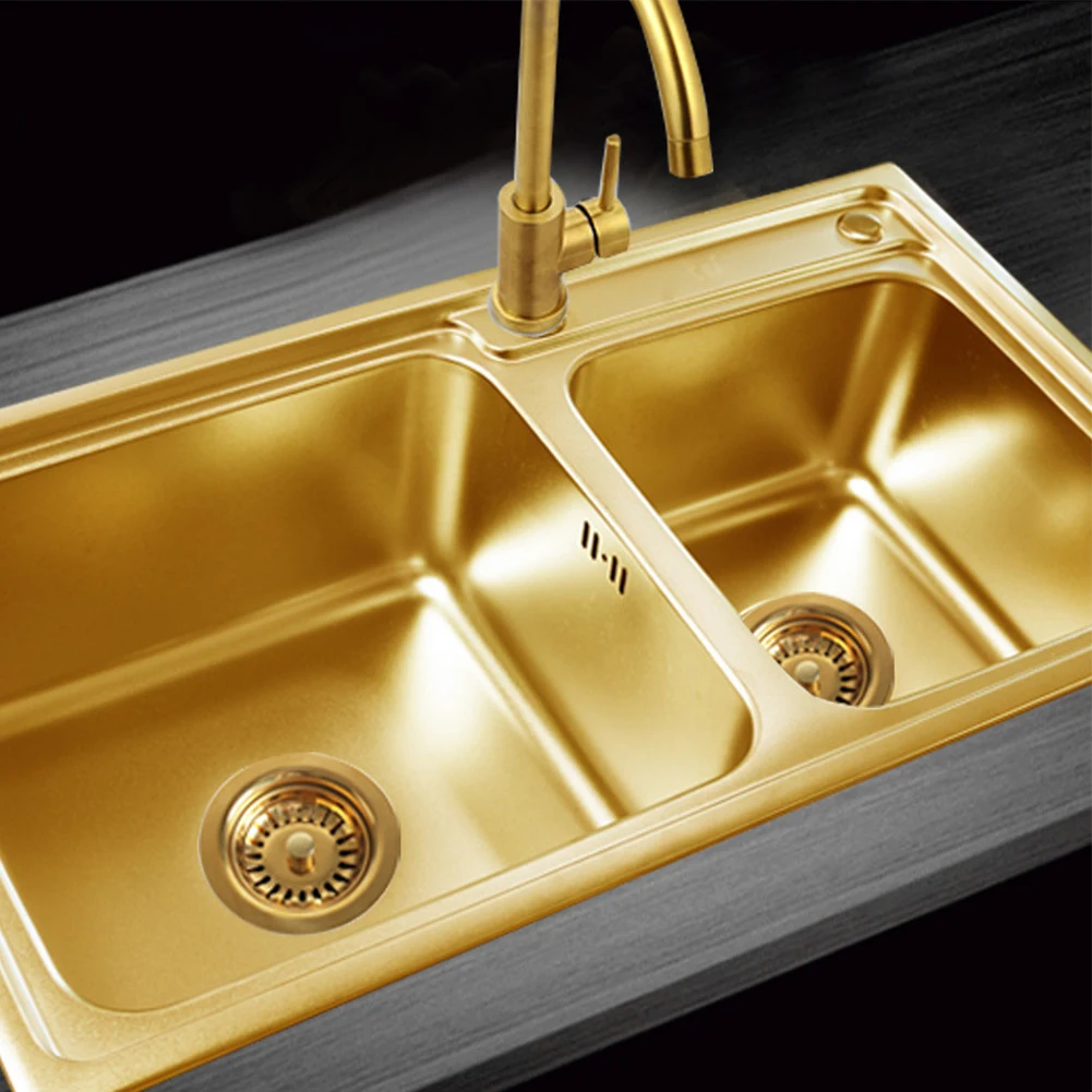 High-Quality 114MM Stainless Steel Sink Dish Drainer Strainer With Gold Plated Kitchen Sink Drainage Waste Kit Brushed