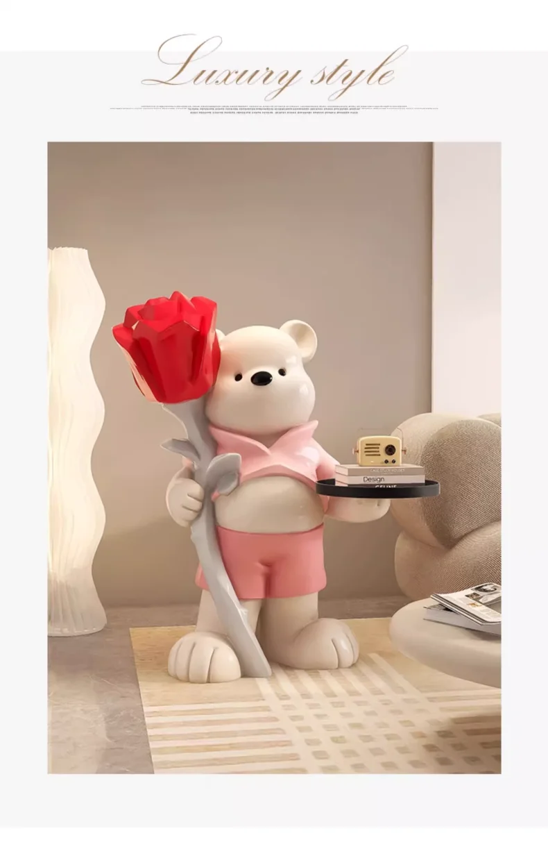 Bear Ornaments, Large Floor-standing Home Decorations, Rose Bears, Creative Ornaments, Living Room Decoration Sculptures