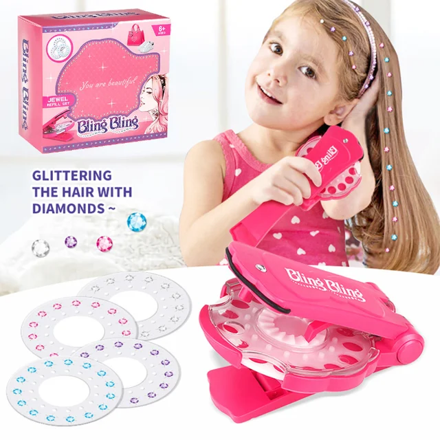 DIY Girls Hair Design Shoes Sticker Blingers Hair Gem Stamper Kit Pretend Makeup Toy Crystal Rhinestone Art Decoration for Girls 1