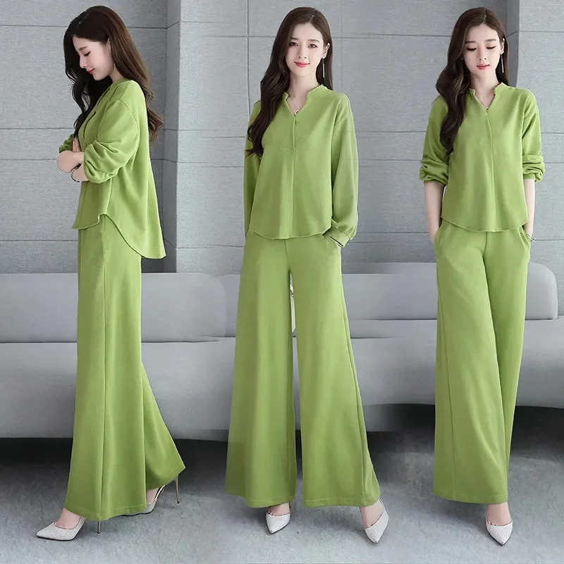 2023 New Spring Autumn Fashion Wide Leg Trouser Set Women's Fashion Temperament Feminine Fashionable Slim Two Piece Set Fashion