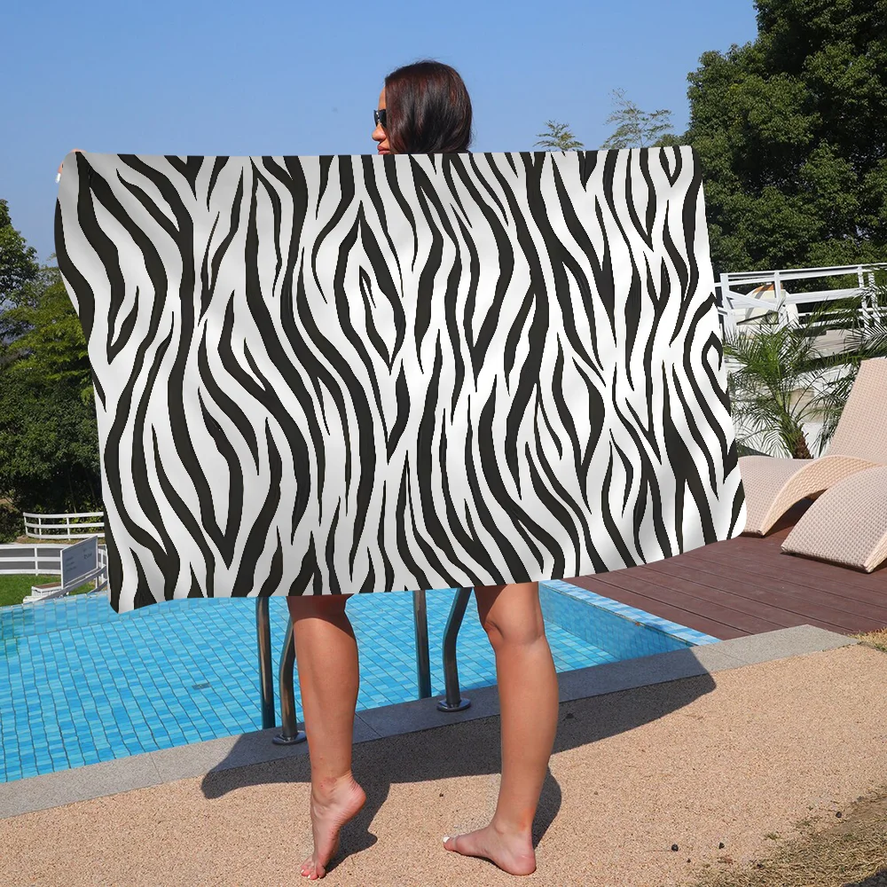Black White Print Zebra Big Microfiber Beach Towels Quick Dry Towel Sand Beach Towels Pool Towel For Travel Swim Pool Yoga 2