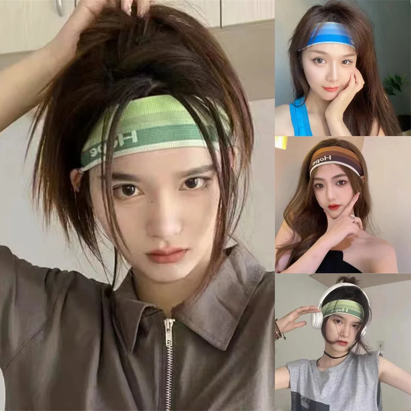 Trend New Women Color Letter Printed Cotton Hair Band Knit Gradient Sports Headband Antiperspirant Headband Headwear men s summer round neck short sleeved t shirt shorts casual suit solid color trend sports high quality two piece suit