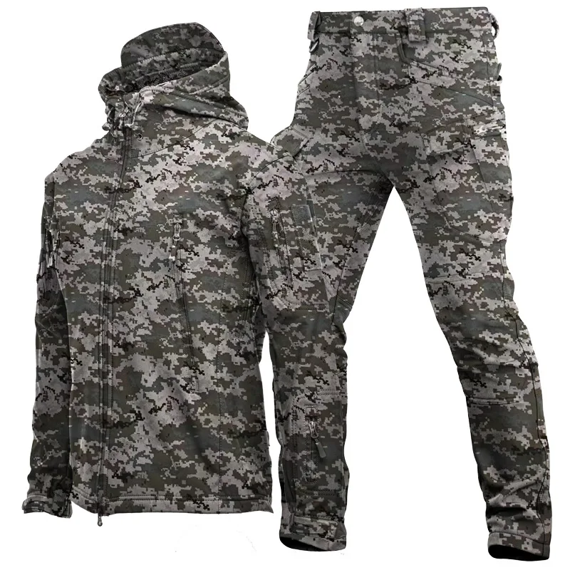 Herren Outdoor Shark Skin Softshell-Jacken-Set, Frühling, Herbst, Winter, Militär, winddicht, atmungsaktiv, mit Fleece gefüttert – Detail 11