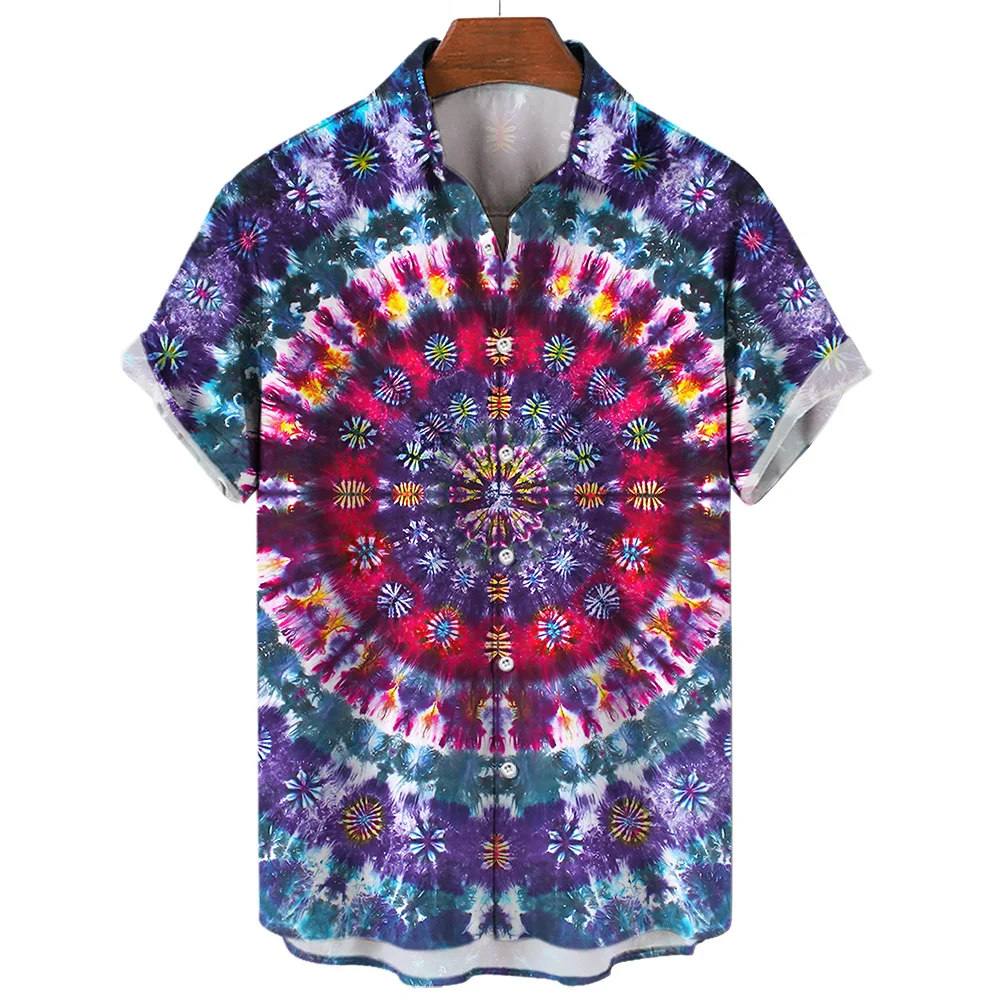 

2023 New Men'S Shirts Holiday Hawaiian Beach Shirts 3d Tie-Dye Print Tops Casual Cropped Oversized Blouse Designer Clothing 5XL