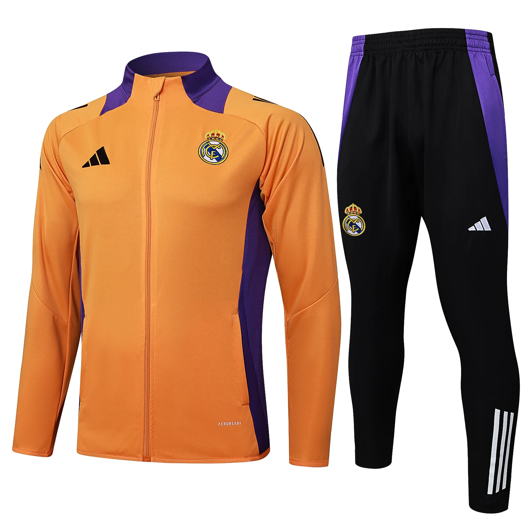 Adidas Soccer Jerseys Men Wear Resistant Fashionable Comfortable Zippered Sportswear Football Training Suit Set Grey