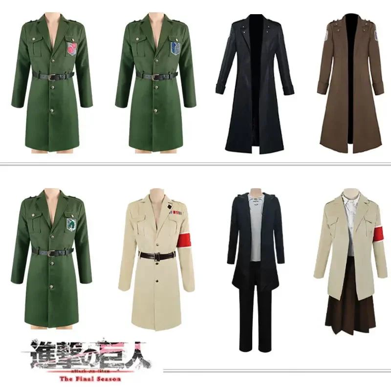 

Anime Attack on Titan Cosplay Costumes Levi Ackerman Mikasa Ackerman Eren Jaeger Outfits Cosplay Halloween Costumes Trench Coat
