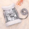 Winter Dog Harness Leash Set Warm Puppy Cat Harnesses With Fur Collar Bling Sequines Pet Vests For Dogs Cats Bowknot Accessories 4