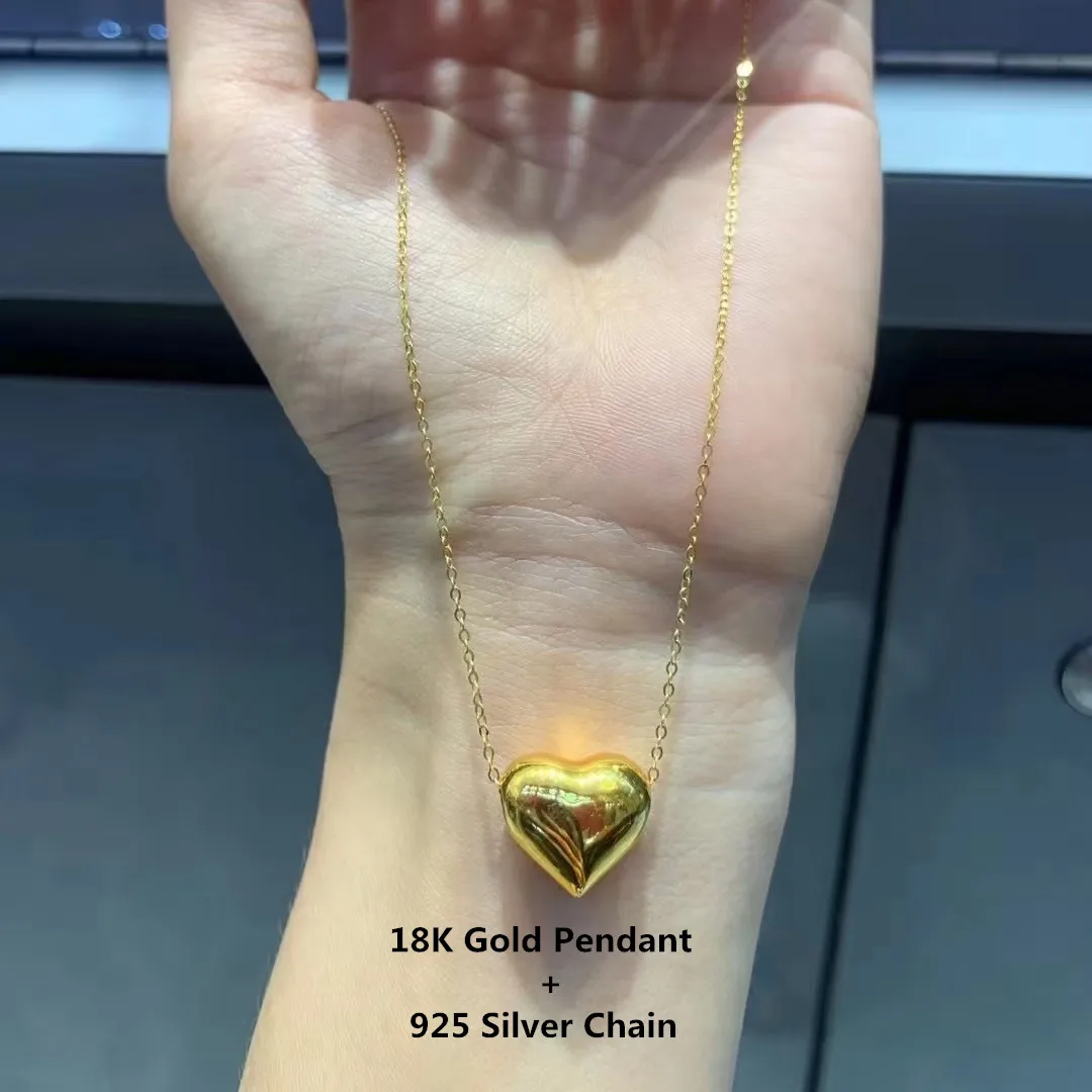 SMILE Real 18K Gold Heart shaped Pendant Necklace Pure AU750