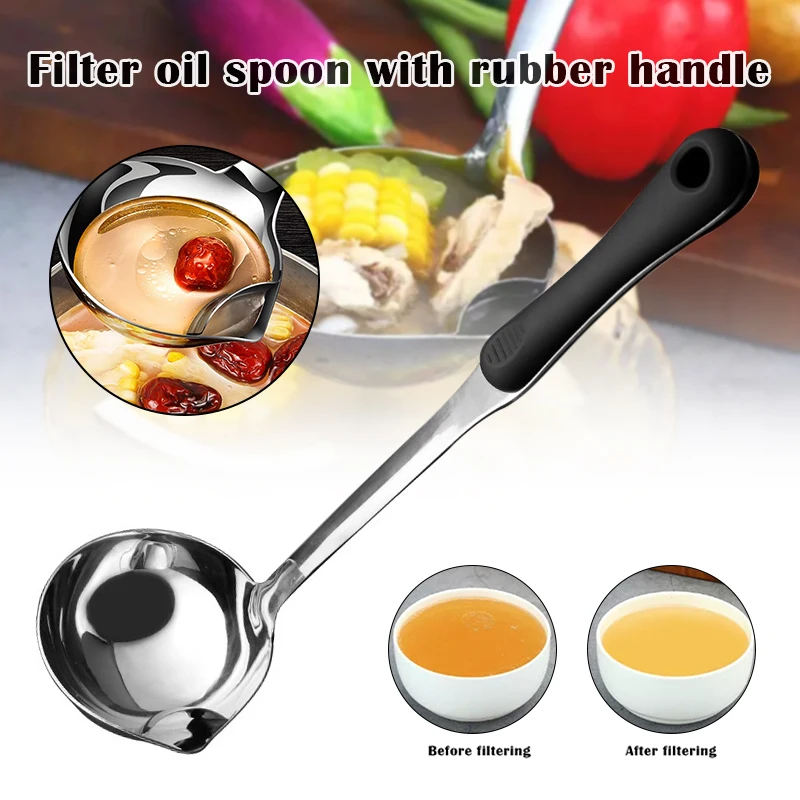 

Kitchen Long Handle Oil Soup Separate Spoon Home Strainer Cooking Colander Kitchen Scoop Stainless Steel Ladle Dinner Tableware
