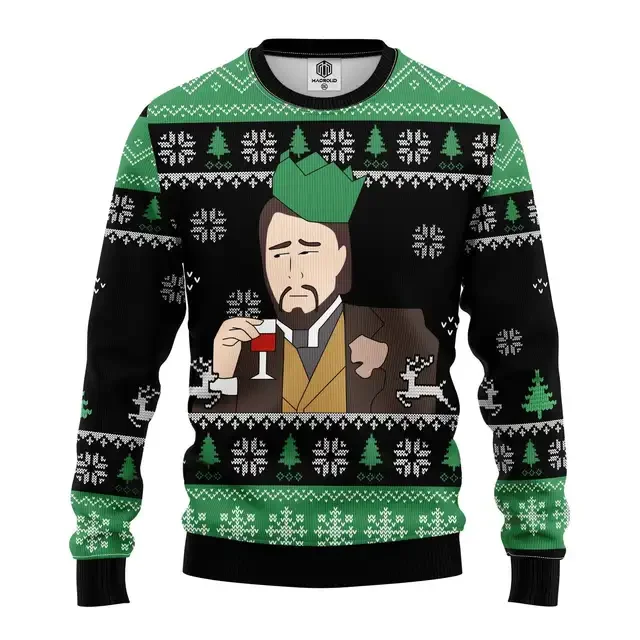 thumbnail image 1 of Ropa de otoño e invierno Suéter feo de Navidad con meme de Leo DiCaprio que ríe Regalo de Papá Noel Jersey para hombre 2024 Sudadera 3D, 1 of 5