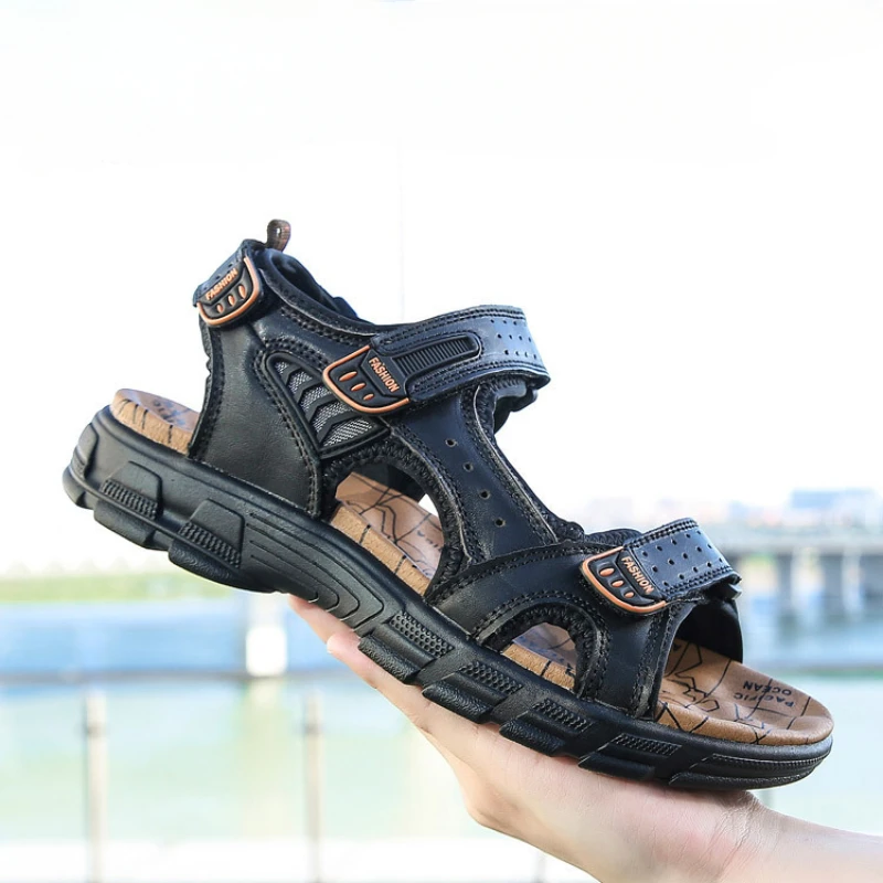 Brand Classic Mens Sandals Summer Genuine Leather Sandals Men Outdoor Casual Lightweight Sandal Fashion Men Sneakers Size 38-46