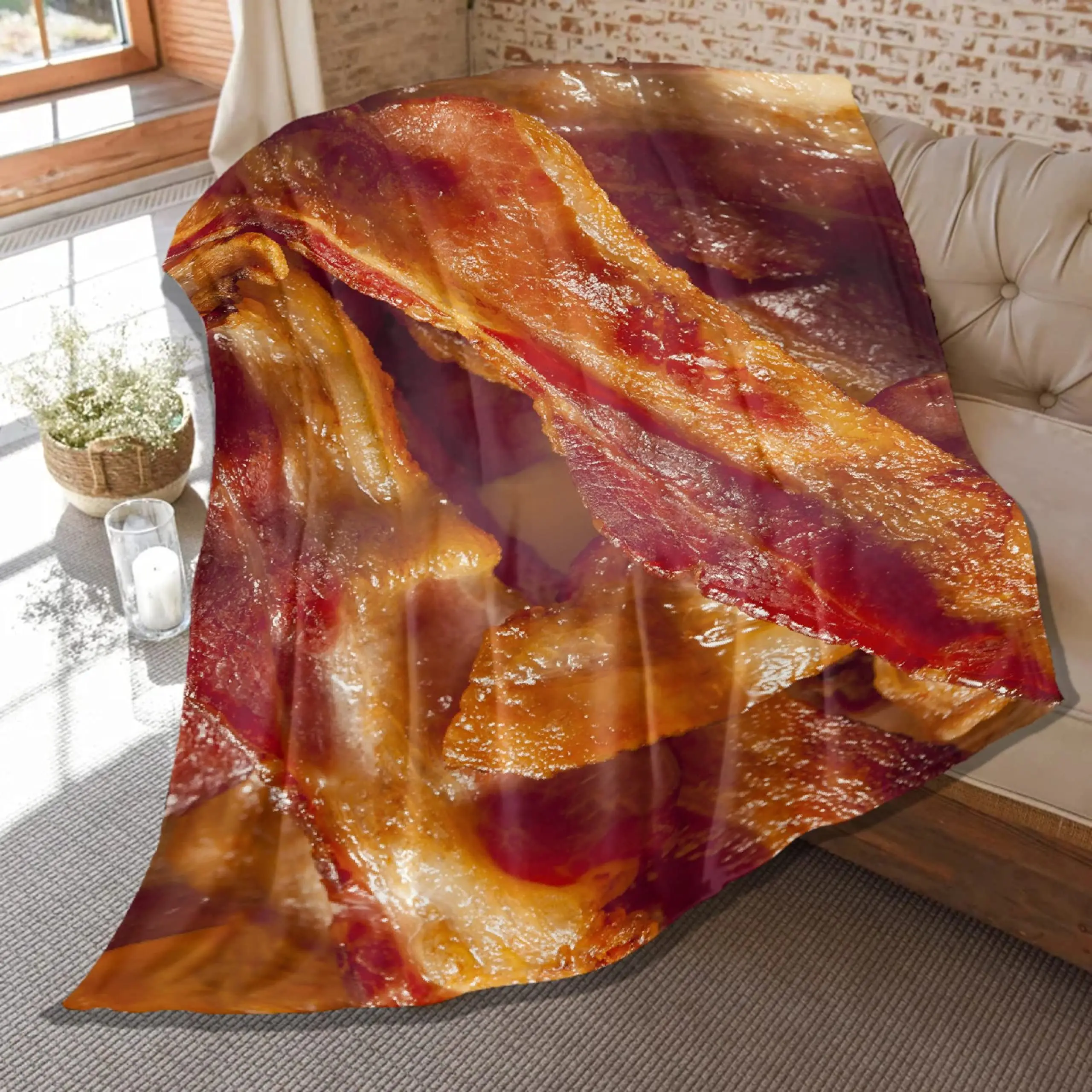 

Sausage Pizza Flannel Blanket for Kids Teen Boys Girls Fast Food Themed King Queen Full Size Super Soft Warm Pizza Blanket Throw