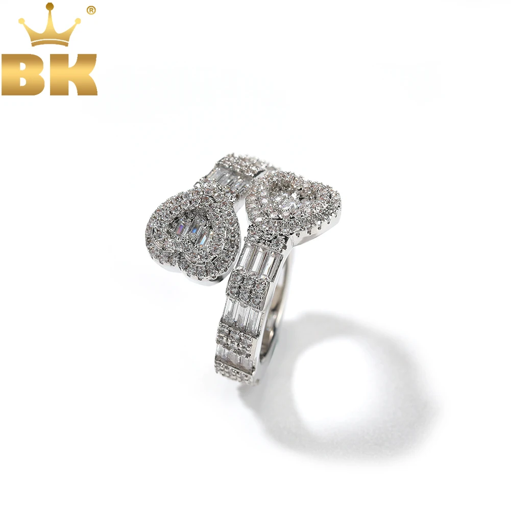 

TBTK BaguetteCZ Heart Rings Full Iced Out Bling Cubic Zirconia Men Punk Rings Charm Luxury Hiphop Jewelry For Gift