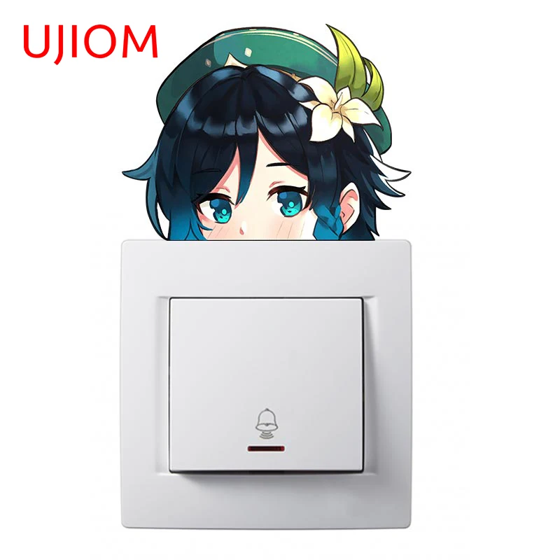 

UJIOM 13cm X 11.3cm Genshin Impact Venti Peeker Wall Sticker Scratch-Proof Opacification Decal Cupboard Wardrobe Accessory