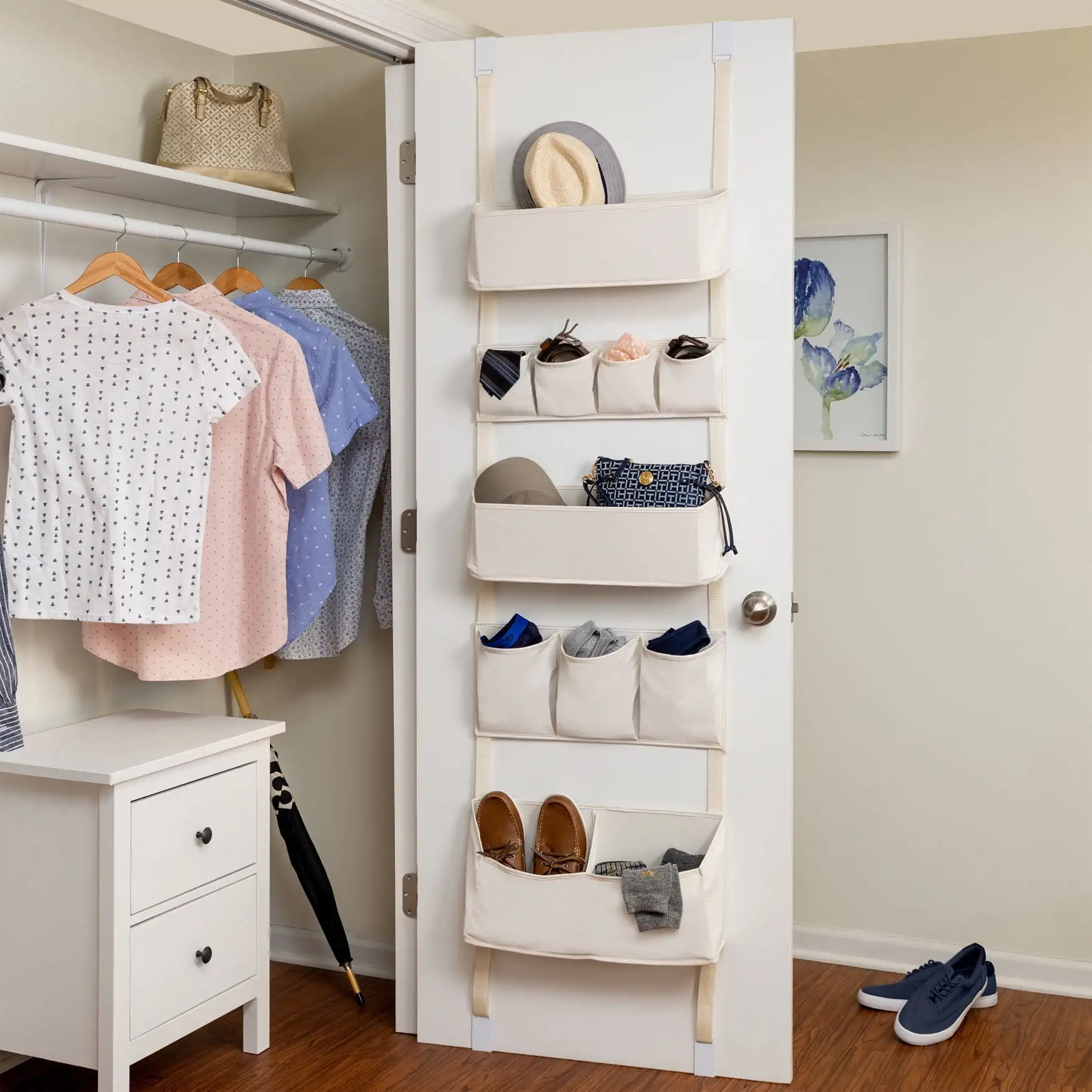 

BrylaneHome 10-Pocket Over-The-Door Organizer - Beige