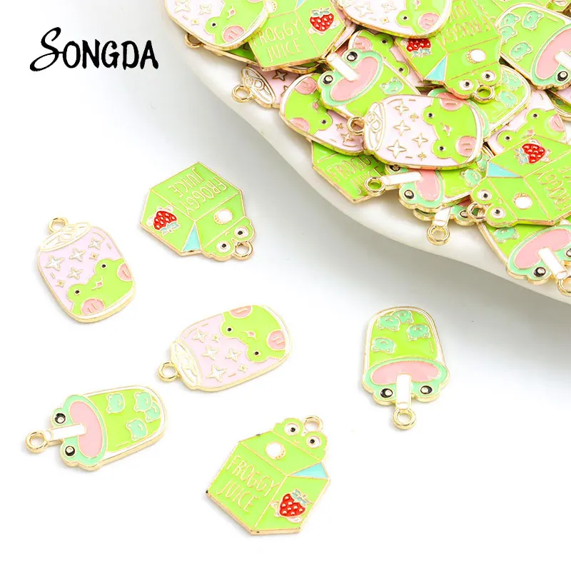 

10pcs Cute Beverage Frog Enamel Charms Kawaii Frogs Milk Juice Can Metal Pendants DIY Necklace Jewelry Making Findings Crafts