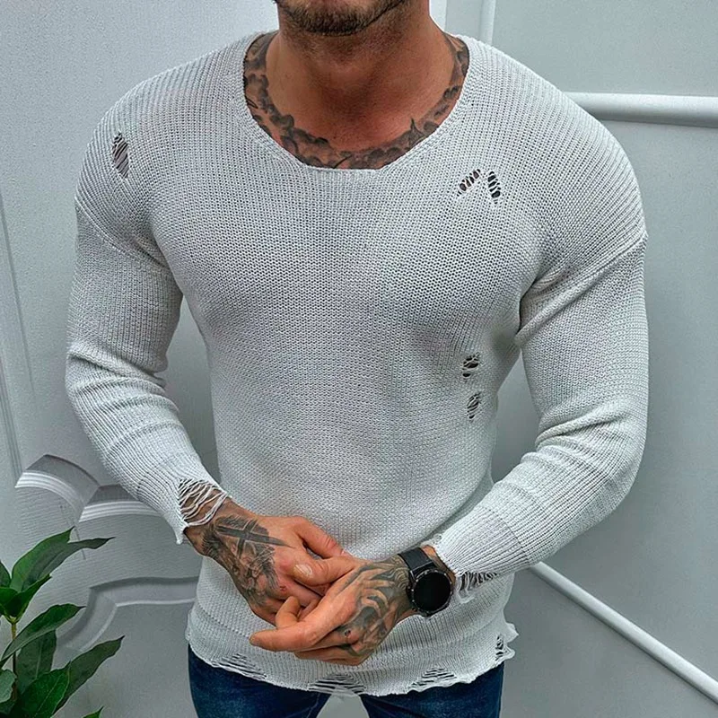 Men's Sweater 2023 Spring And Autumn New Thin Solid Color Simple Hole Bottom Sweater