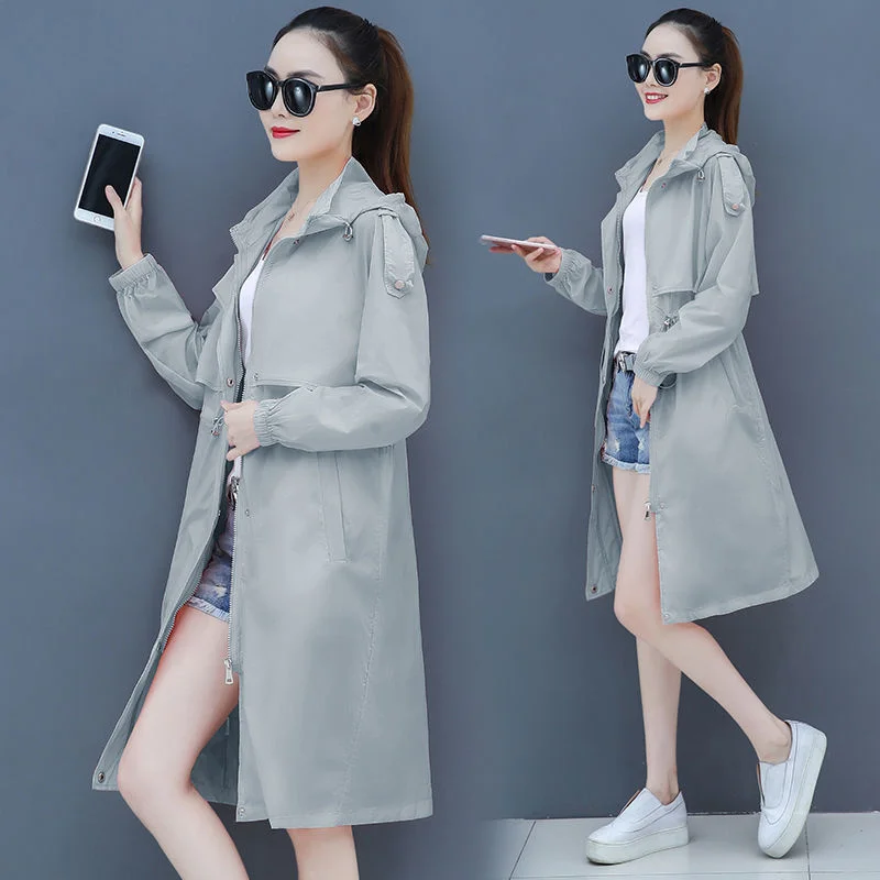 down coats & jackets Women Sun Protection Clothing Mid-length Hooded Coat 2022 Summer Female New Thin White Jacket Popular Fairy Long Windbreaker long down coat womens Coats & Jackets