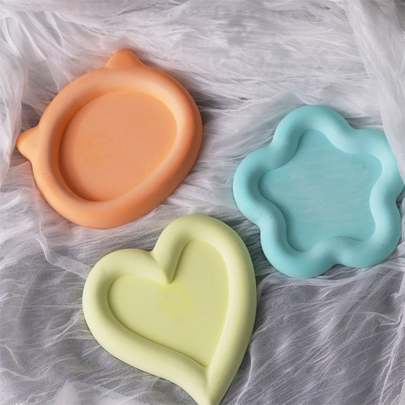 Saucer Tray Plaster Silicone Mold DIY Heart Cat Flower Shape Jewelry Storage Box Epoxy Mould Craft Making Molds Home Decoration