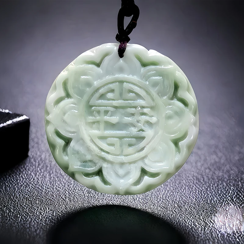 

Green Natural Real Jade Lotus Pendant Necklace Gemstones Chinese Accessories Gift Gifts for Women Men Vintage Carved Jewelry