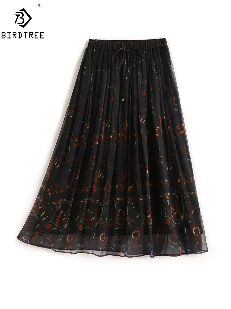 

BirdTree 100%Mulberry Silk Elegant Skirt For Women, High Waisted Print All-match, OL Fashion Skirt, 2024 Spring Summer B44320QM