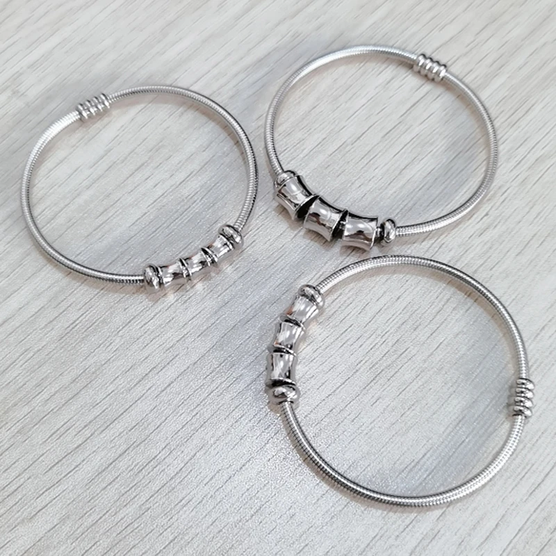 Metal Stainless Steel Jewelry Wear Resistant Retro Bamboo Bead Waterproof High Quality Magnet Self-priming Snake Spring Bracelet