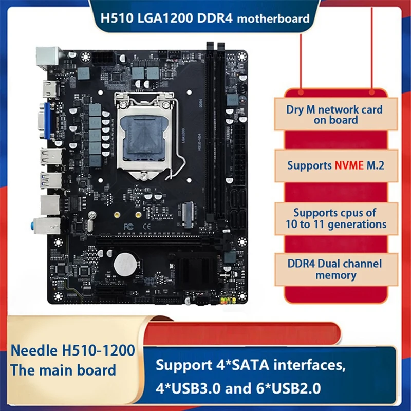 H510vd4v1.0 Desktop Computer Motherboard Lga1200 2xddr4 64gb Memory